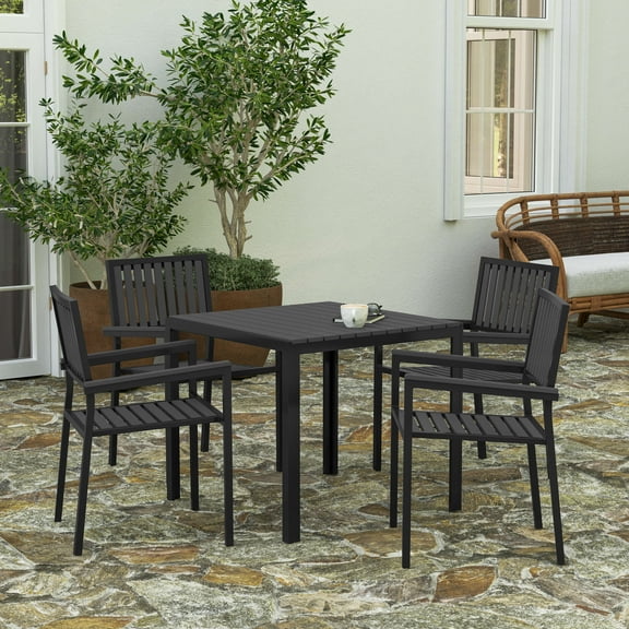 Merrick Lane 5 Piece Adult Contemporary Polystyrene Polypropylene Steel Dining Furniture Sets Black