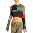 thumbnail image 1 of Kmbangi Hauts Courts de Protection Solaire pour Femmes, Cardigan Patchwork à Manches Longues et Col Rond de Couleur Contrastée, 1 of 9