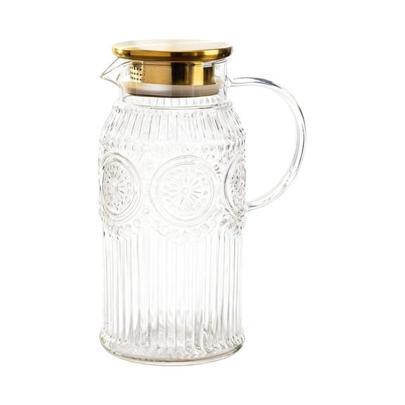 lanema Sun Pattern Retro Glass Pitcher Practical Lid Included For Kitchen And Living Room Use