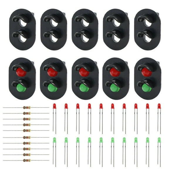 10 Pcs Signal Heads with 3mm LEDs for Railway Model Train HO OO Scale Scenery Landscape Accessories Green Red Lights DIY Sand Table Building Garden Decoration
