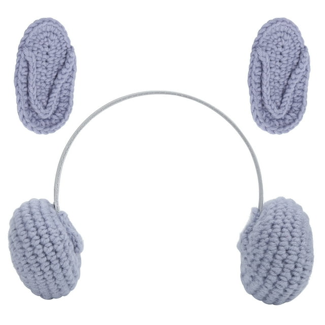 Zapatilla para bebé, conjunto de auriculares, accesorios de fotografía, accesorios de fotografía de lana tejida para recién nacidos, gris