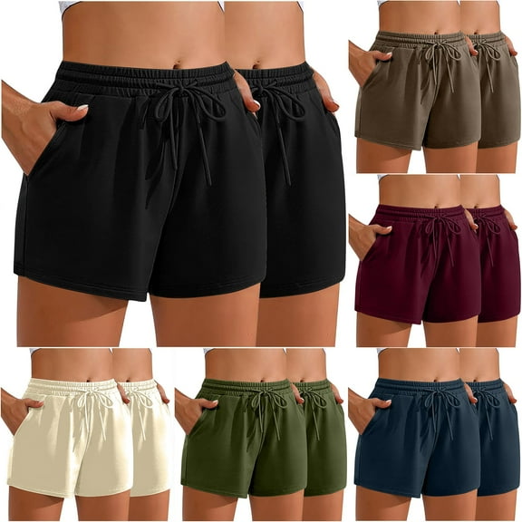 50% off Clearance!Summer Fashion Plus Size Shorts for Women 2PC Solid Color Casual Drawstring Sports With Pocket