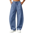 thumbnail image 2 of Women's Barrel Sweatpants, Elastic Waist Drawstring Casual Pants with Side Pockets, Home & Lounge Style | VerBelle,Blue 2XL, 2 of 9