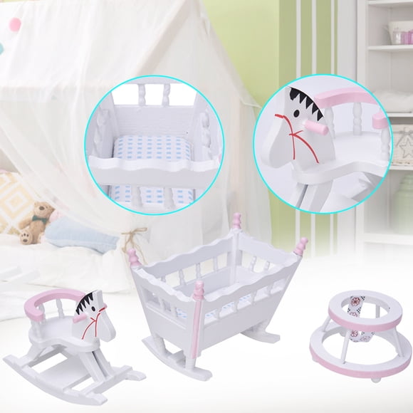 Muebles para casa de muñecas Jadeshay Accesorios 1:12 cuna cochecito diseño elevado