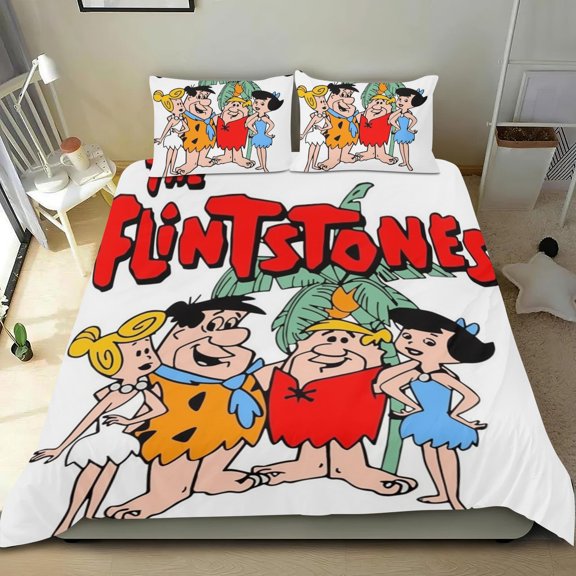 Bedding Set For The Flintstones Comforter Cover Set Cute Duvet Cover Sets Super Soft For Teens Kids Bedroom Gifts,1 Duvet Cover with 2 Pillowcases Twin 3 Piece