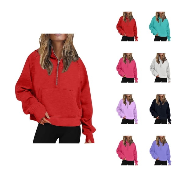 Womens Hoodie 2025 Long Sleeve Half Zipper Plain Basic Hoodies with Pockets Hooded Sweatshirt Hoodie Women Pullover
