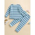 thumbnail image 5 of WIBACKER Toddler Baby Boy Girl Fall Outfit Ribbed Knit Tops Elastic Pants Set Cute 2pcs Stripe Winter Clothes, 5 of 7