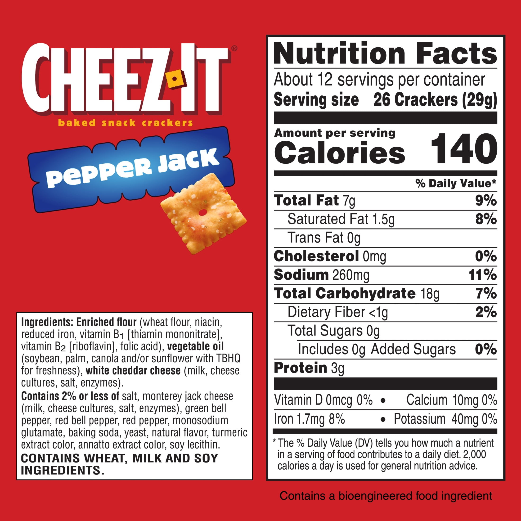 Cheez-It Pepper Jack Cheese Crackers, Baked Snack Crackers, 12.4 oz