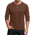 thumbnail image 2 of 3/4 Sleeve Shirt for Men Regular Fit Henley T-Shirt Pullover Lightweight Gym Workout Baseball Tops Button Up Shirts Brown S, 2 of 6