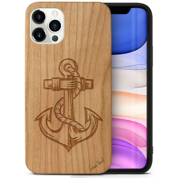 Case Yard Wooden Case Outside Soft TPU Silicone, Slim Fit Shockproof Wood Protective Phone Cover for Girls Boys Men and Women, Supports Wireless Charging Anchor Design case for iPhone-11-Pro-Max
