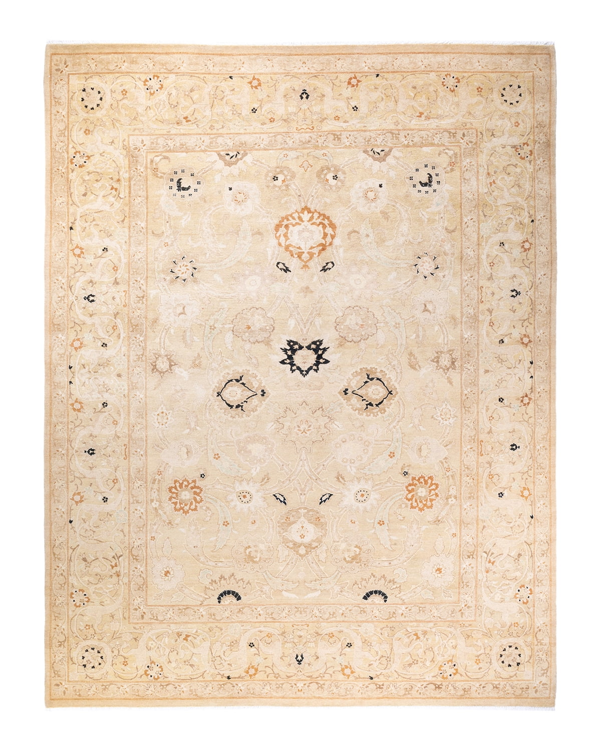 Eclectic Ivory Wool 9'3" x 12'2" Hand-Knotted Oriental Area Rug