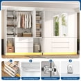 thumbnail image 6 of ChVans 75" Tall 4 Doors Armoire Wardrobe Closet with 3 Drawers and Mirror, Large Wardrobe Closet for Bedroom with LED Lights, Wooden Armoire Storage Cabinet with Hanging Rod, White, 6 of 12