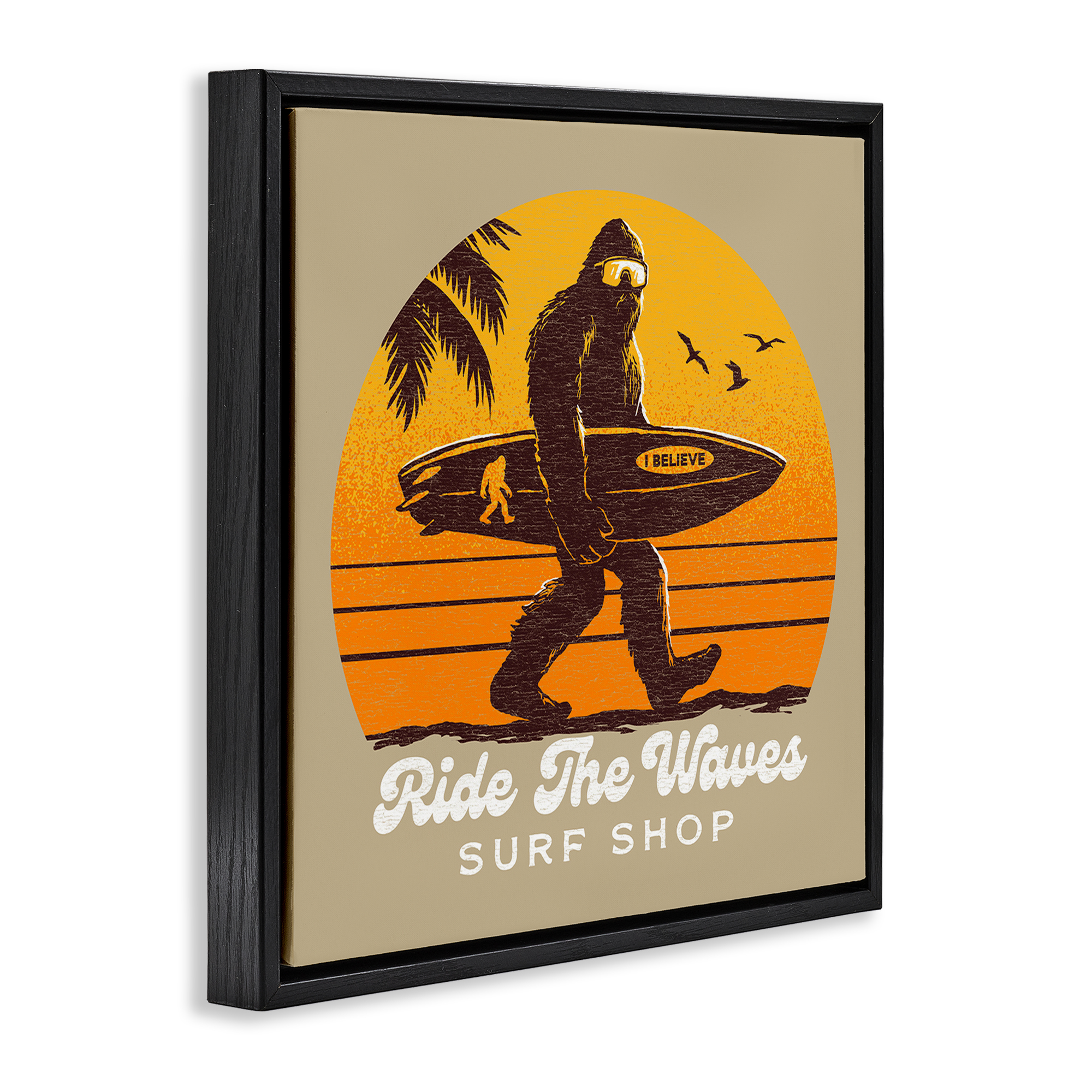 Ride The Waves Surf Shop Black Framed Floater Canvas Wall Art, design by Jedco Brands Inc.
