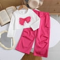 thumbnail image 4 of Auroural Everyday Kids Outfits Sets 2-Piece Sets 3T Girls Sets under $10 Children's Long Sleeve Round Neck Bow Top Elastic Waist Solid Color Workwear Pants Two-piece Set, 4 of 7