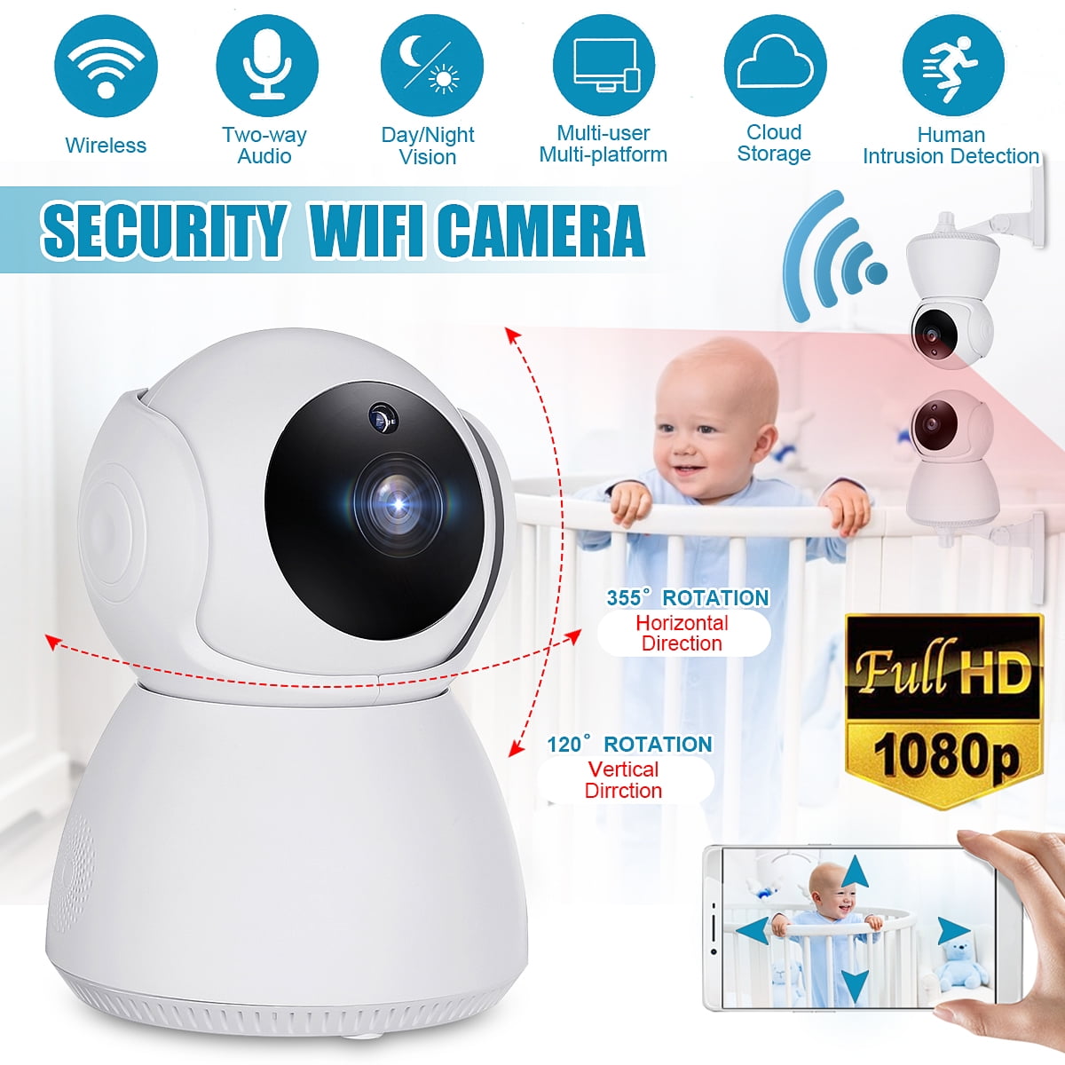 1080P HD Wireless Home Smart WiFi Camera Two Way Audio CCTV IP Security Camera 