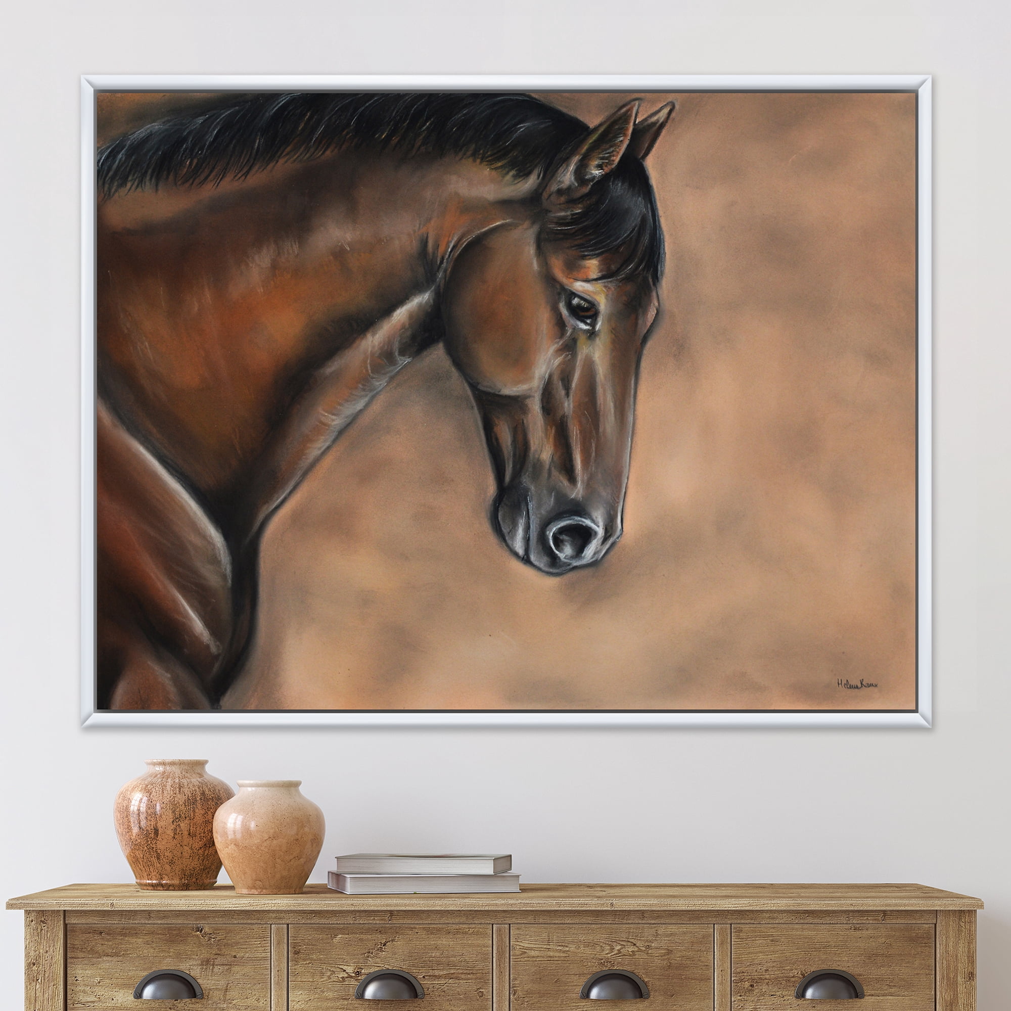 Close Up Portrait Of A Brown Bay Horse 20 in x 12 in Framed Photography Canvas Art Print, by Designart