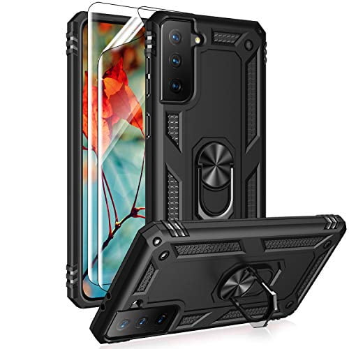 Samsung Galaxy S21 Plus 5g Case S21 Case With Hd Screen Protectors Androgate Military Grade Metal Ring Holder Kickstand 15ft Drop Tested Shockproof Cover Case For Galaxy S21 Plus Black Walmart Com