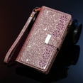 thumbnail image 5 of Wallet Case For iPhone 16e ,Glitter Sparkly Bling Flip Leather Zipper Pocket Magnetic Wallet Case with 9 Card Slot Kickstand Strap Phone Case For iPhone 16e, 5 of 16