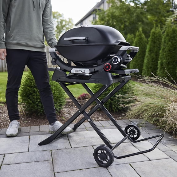 Q Portable Cart – Folding Grill Cart with Wheels for On‑The‑Go Cooking, All‑Terrain with Secure Strap, Upright Lock Indicator &  Wheels
