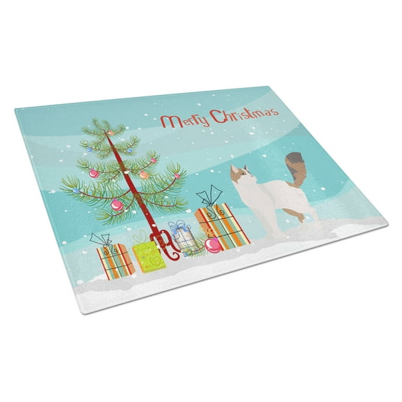 Carolines Treasures CK4733LCB Turkish Van Cat Merry Christmas Glass Cutting Board Large, 12H x 16W, multicolor