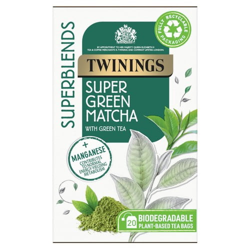 Twinings Superblends Super Green Matcha, 20 Tea Bags 20's, British Import (Pack of 3)