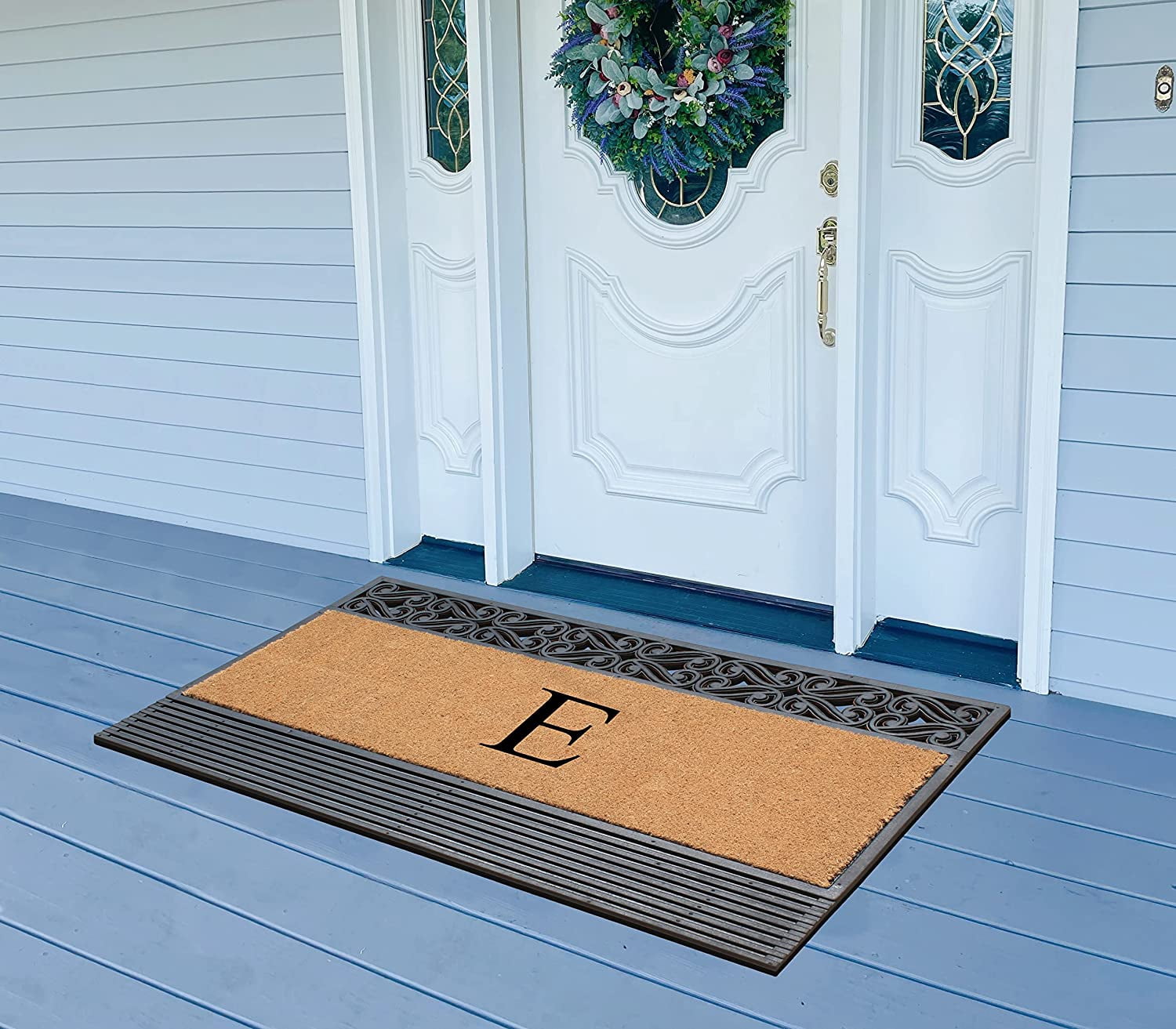 A1HC Natural Rubber & Coir 24x36 Monogrammed Doormat For Front Door, Anti-Shed Treated Durable Doormat for Outdoor Entrance, Heavy Duty, Low Profile, Easy to Clean, Long Lasting Front Porch Entry Rug