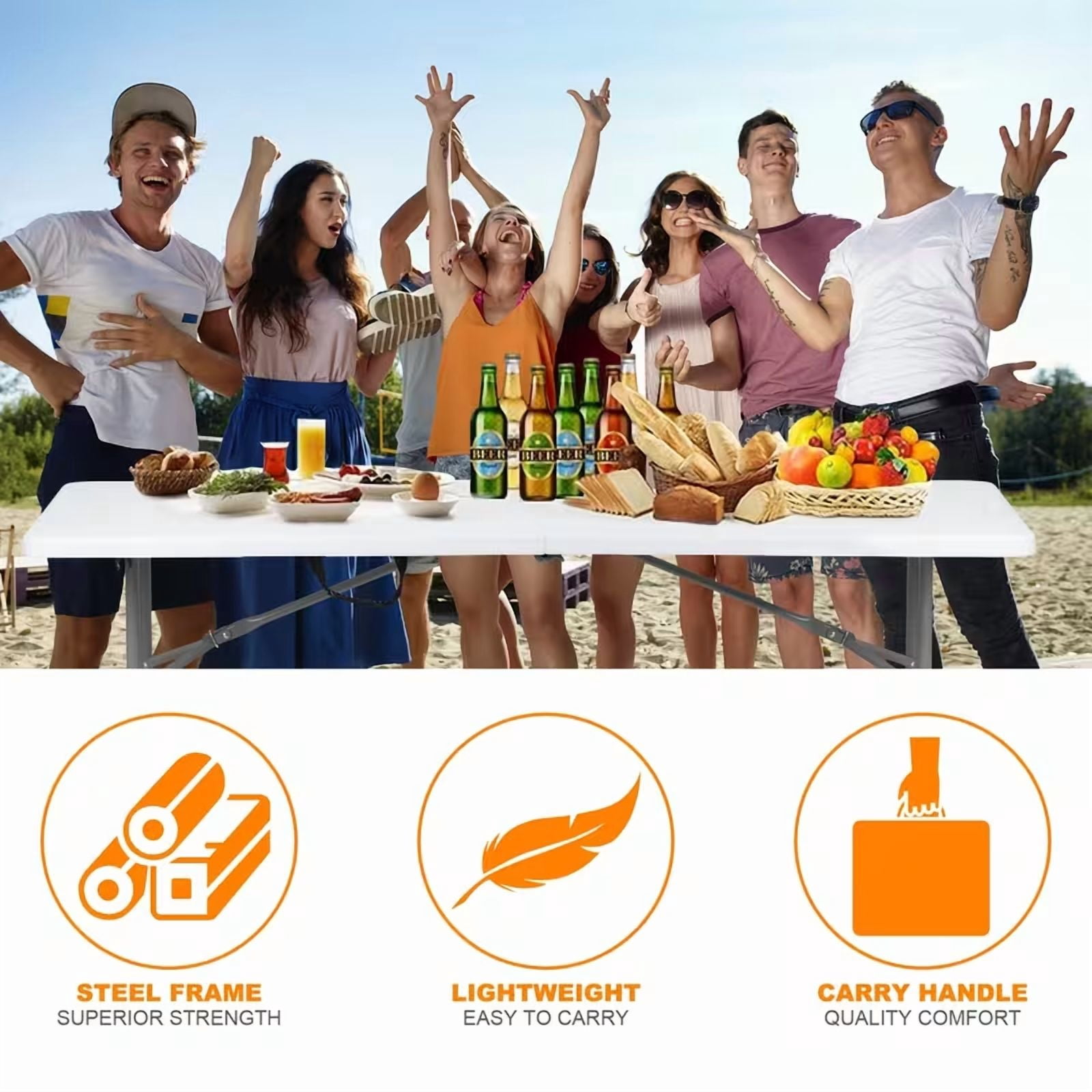 6ft Portable Folding Table with Armrests - Indoor Outdoor Camping & Gathering Table