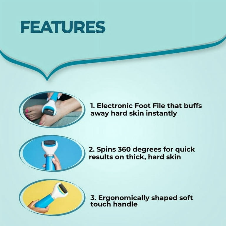 Amope Pedi Perfect Electronic Dry Foot File (Blue) Value Set with 3 Roller  Heads (1 Regular and 2 Extra Coarse Roller Heads) and 4 AA Batteries for  Feet, Removes Hard and Dead