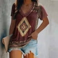 thumbnail image 2 of Modèle de Style Ethnique Occidental pour Femmes Imprimé V Cou T-Shirt à Manches Courtes de Style Occidental pour Femmes, 2 of 6
