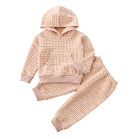 

Toddler Casual Outfits Girls Solid Color Long Sleeve Hoodie with Pocket Trousers