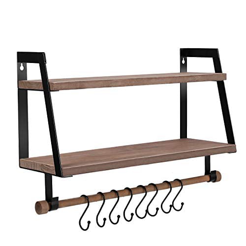 Details about   Floating Shelf Wall Mounted Wood Display Storage Rack w/ Towel Bar 8 Hooks Decor 