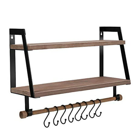 Halcent Wall Shelves Wood Storage With Towel Bar Floating Rustic 2 Tier Bathroom Shelf Kitchen Spice Rack Hooks For Utensils Canada - Kitchen Wall Shelves With Hooks
