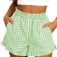 thumbnail image 2 of WXLWZYWL Women Plaid Pajama Shorts Elastic High Waist Ruffle Hem Lounge Sleep Shorts with Side Pockets Summer Casual Bottoms, 2 of 6