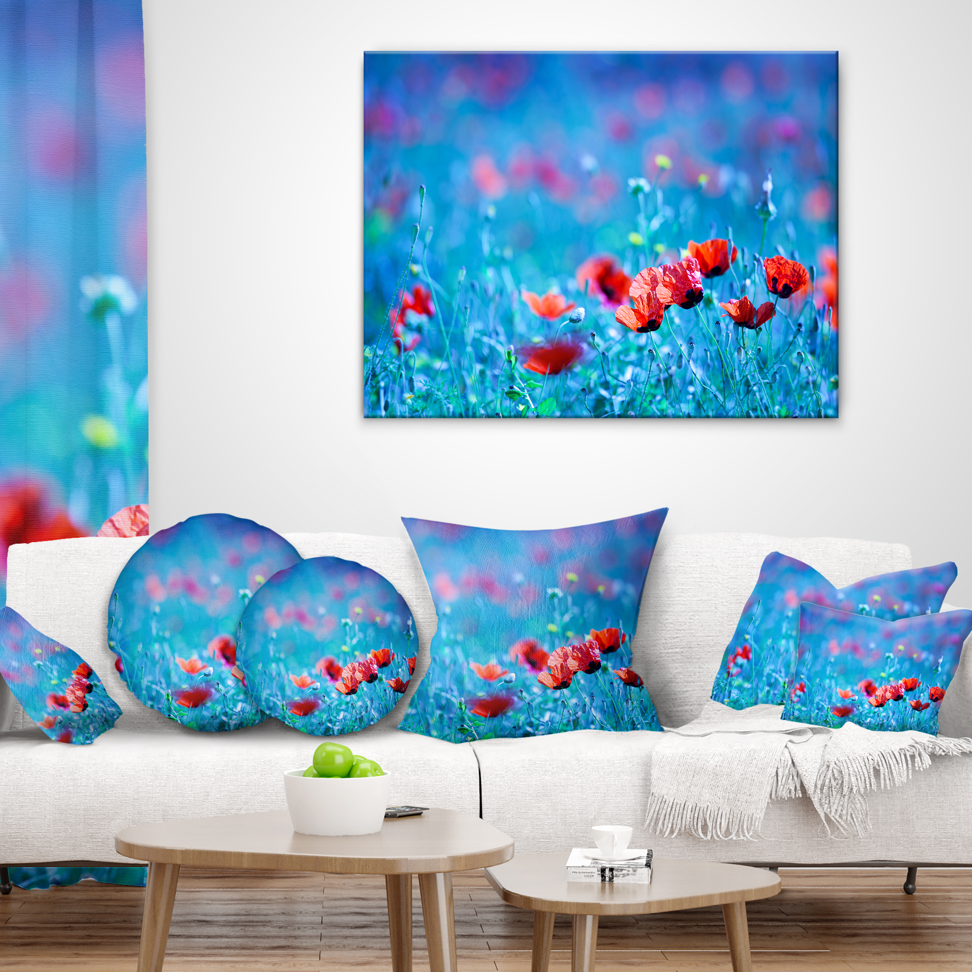 Designart Poppy Flowers Field At Night - Floral Throw Pillow - 18x18