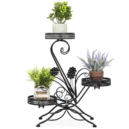 Best Price Plant Pots Best Choice Products 3-Tier Decorative Metal Freestanding Plant and Flower Pot Stand Rack Display for Patio, Garden, Balcony, Porch with Scrollwork Design, Black ()