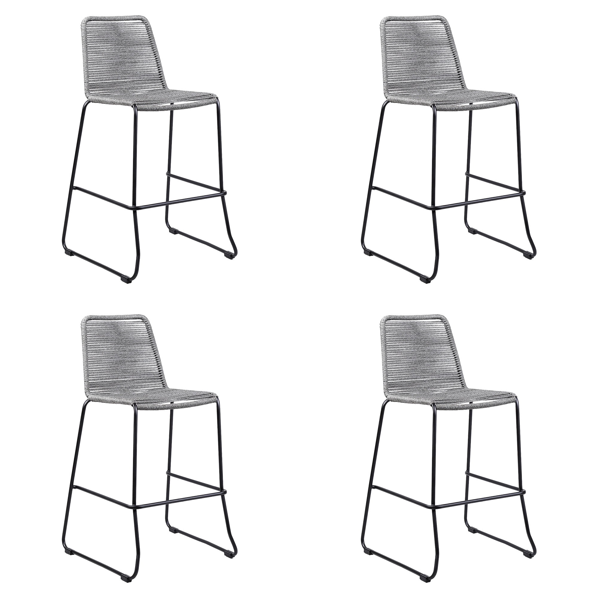 Shasta 30" Outdoor Metal and Gray Rope Stackable Barstool - Set of 4