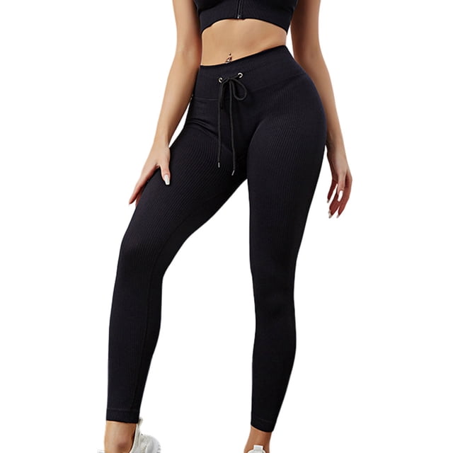 Minnieouse Mallas acanaladas para mujer, Push Up, sin costuras, para Fitness, a rayas, con cordón, pantalones de Yoga, medias inferiores Type3 NO3