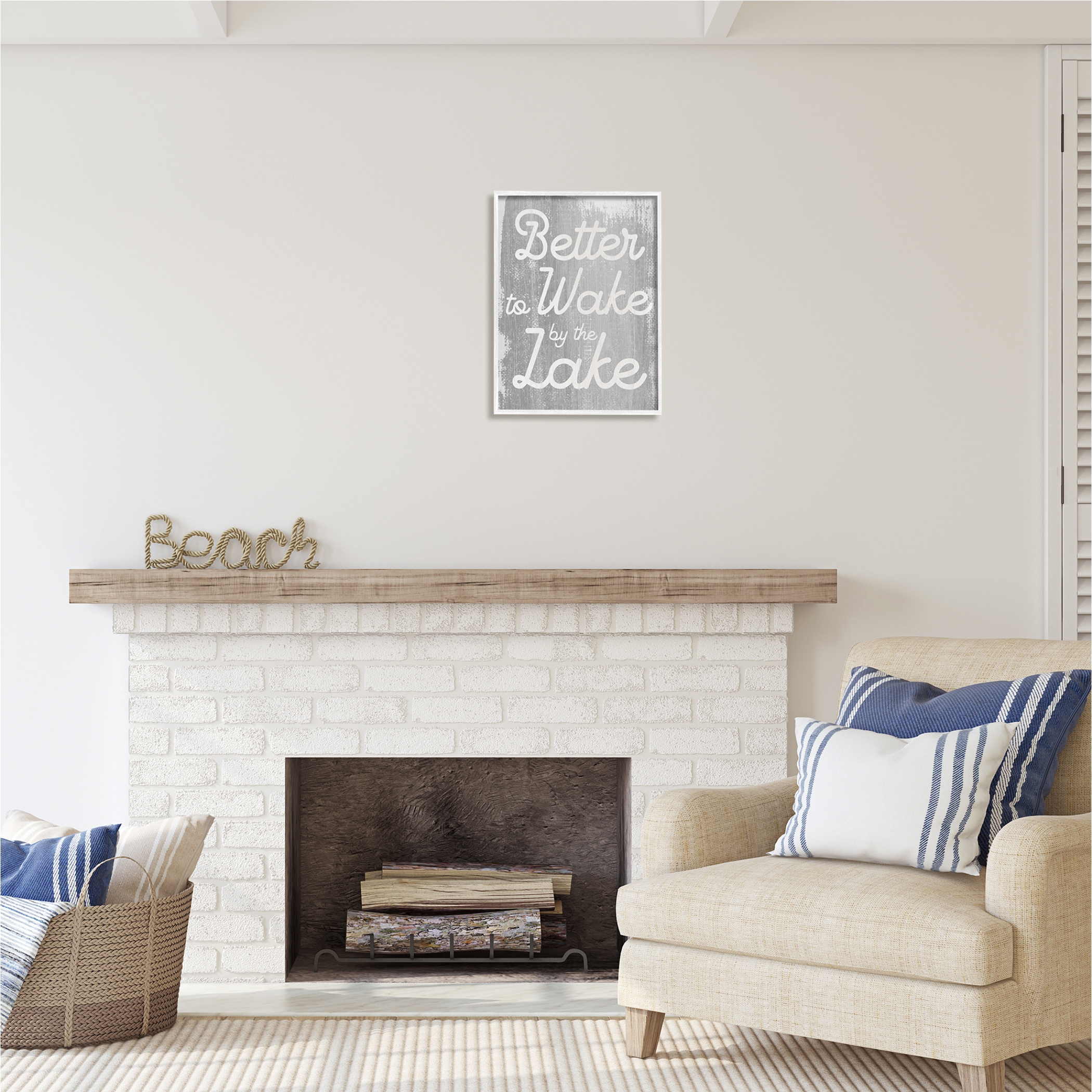 Stupell Industries Rustic Grey Lake Phrase Inspirational Painting White Framed Art Print Wall Art, 16 x 20