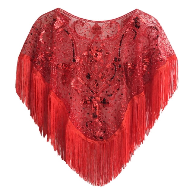 Aocisk Robe Châle Cape Élégante à Paillettes pour Femme, Soirée, Portefeuille, Étole Douce, Rouge, Taille Unique