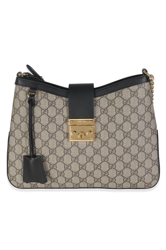 Pre-Owned Gucci Beige Black GG Supreme Monogram Canvas Medium Padlock Shoulder Bag