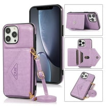 Phone Case for iPhone 16 Pro Wallet Cover with Wrist Crossbody Strap Lanyard Credit Shoulder Card Holder Slot Stand Leather Back Magnetic Flip Cell Accessories For iPhone 16 Pro, 
Purple