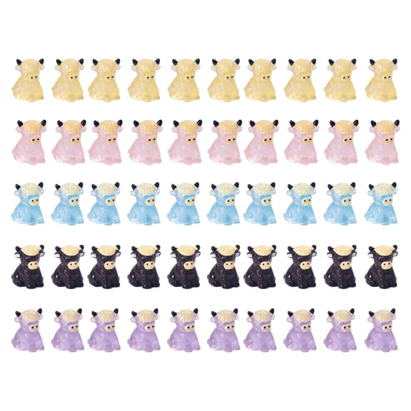 50 Pcs Luminous Mini Highland Cow Figurines, 3D Resin Sitting Yak Statues, Glow In The Dark Multicolor Miniature Animals for Micro Landscape Terrariums, DIY Crafts, Home Decor