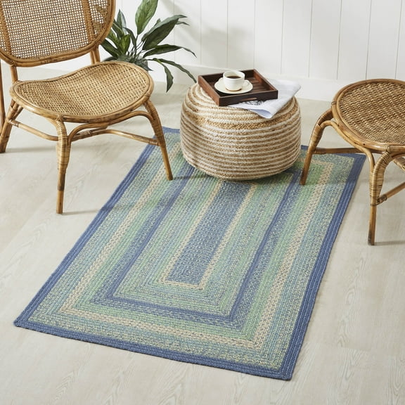 VHC Brands Jolie Farmhouse 36"x60" Area Rug Blue Textured Jute Striped Pad Rectangle Floor Decor