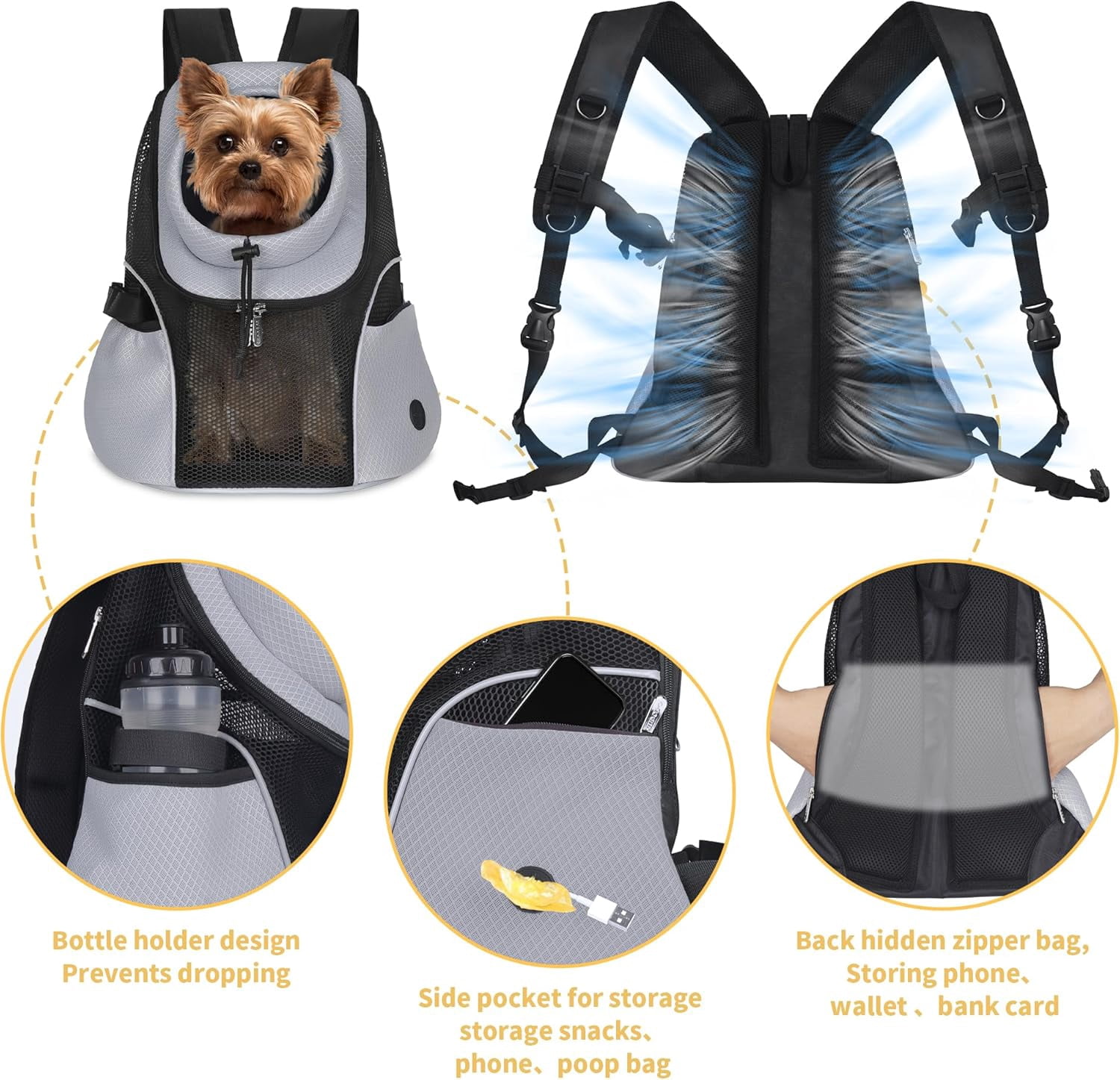 Pet Dog Carrier Backpack Small Dog Front Backpack Ventilated Mesh Dog Travel Back