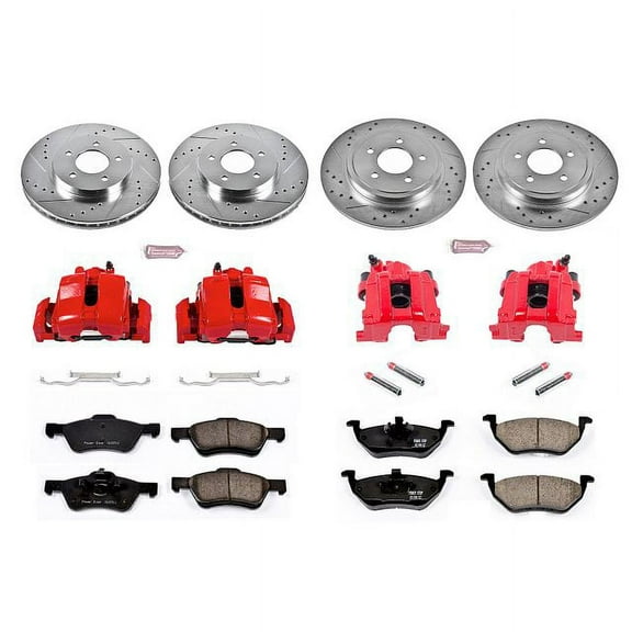 PowerStop Front and Rear Z23 Evolution Sport Brake Pad and Rotor Kit with Red Powder Coated Calipers Fits: FORD MERCURY Select Models KC4024