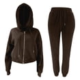 thumbnail image 5 of Autumn Two Piece Sets for Women Plus Size Solid Color Casual Zipper Round Neck Long Sleeved Hooded Sweatshirt Long Pants Set, 5 of 5