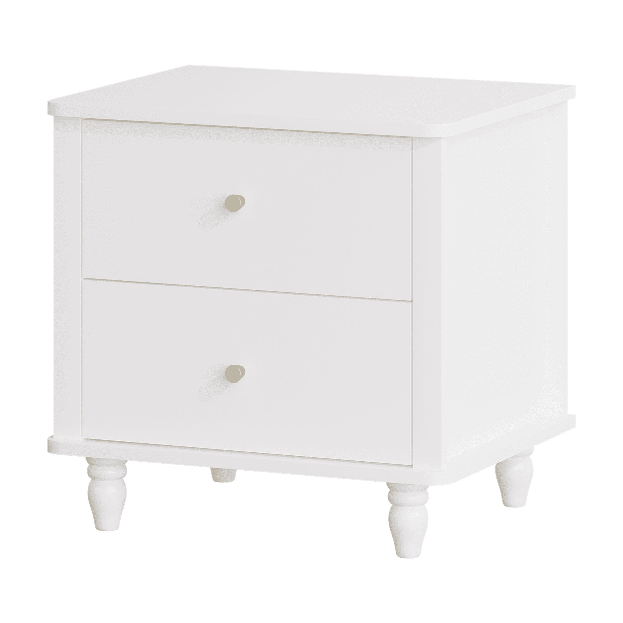 Modern 2-Drawer Nightstand, MDF Wooden Bedside Table with Round Knobs, Small Bedside Cabinet End Table for Bedroom, Living Room, Kids Room, White