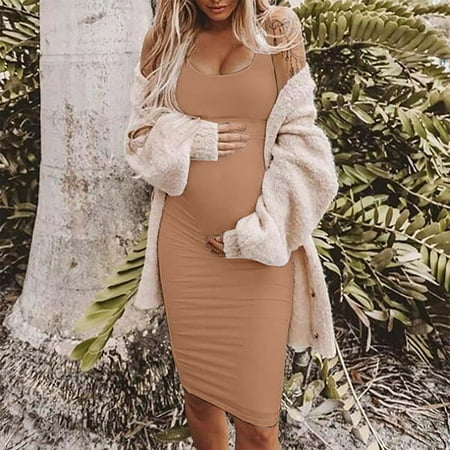 

Juebong Women s Summer Sleeveless Square Neck Maternity Wedding Guest Dress Trendy Botton Front Solid Pregnant Maternity Nursing Round Neck Sling Vest Dresses Midi Dress