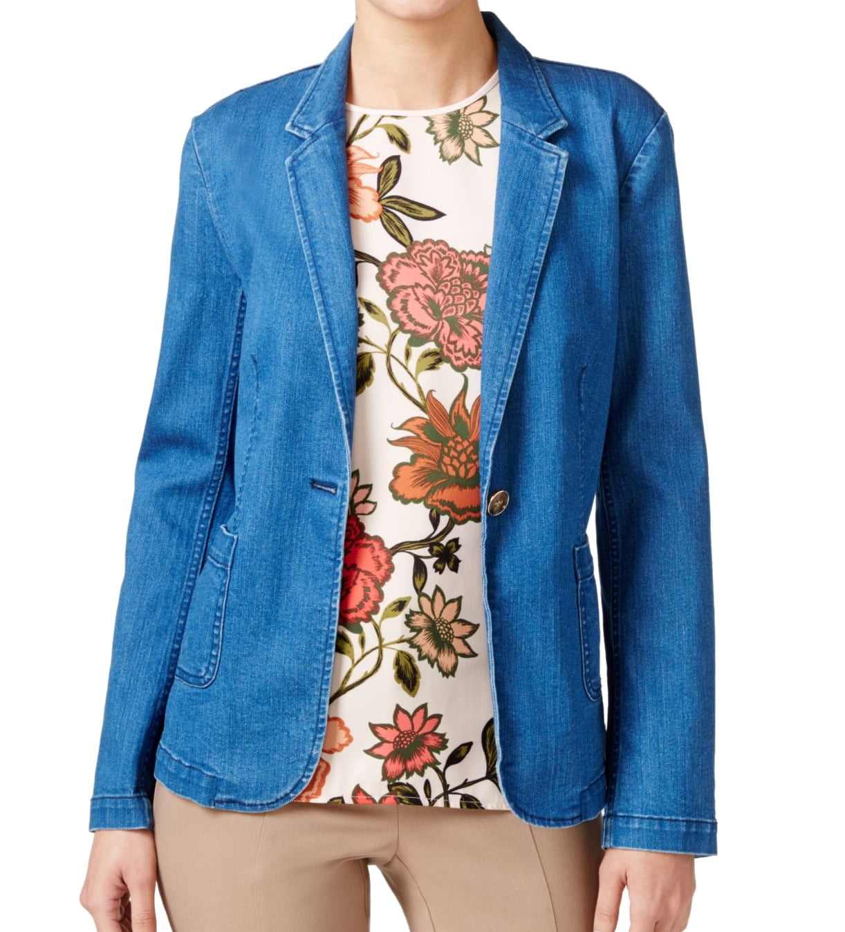 Vince Camuto Vince Camuto NEW Blue Womens Size 6 SingleButton Seamed Jean Jacket Walmart