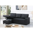 thumbnail image 6 of Maklaine Faux Leather Reversible Sleeper Sectional Sofa-Black, 6 of 16